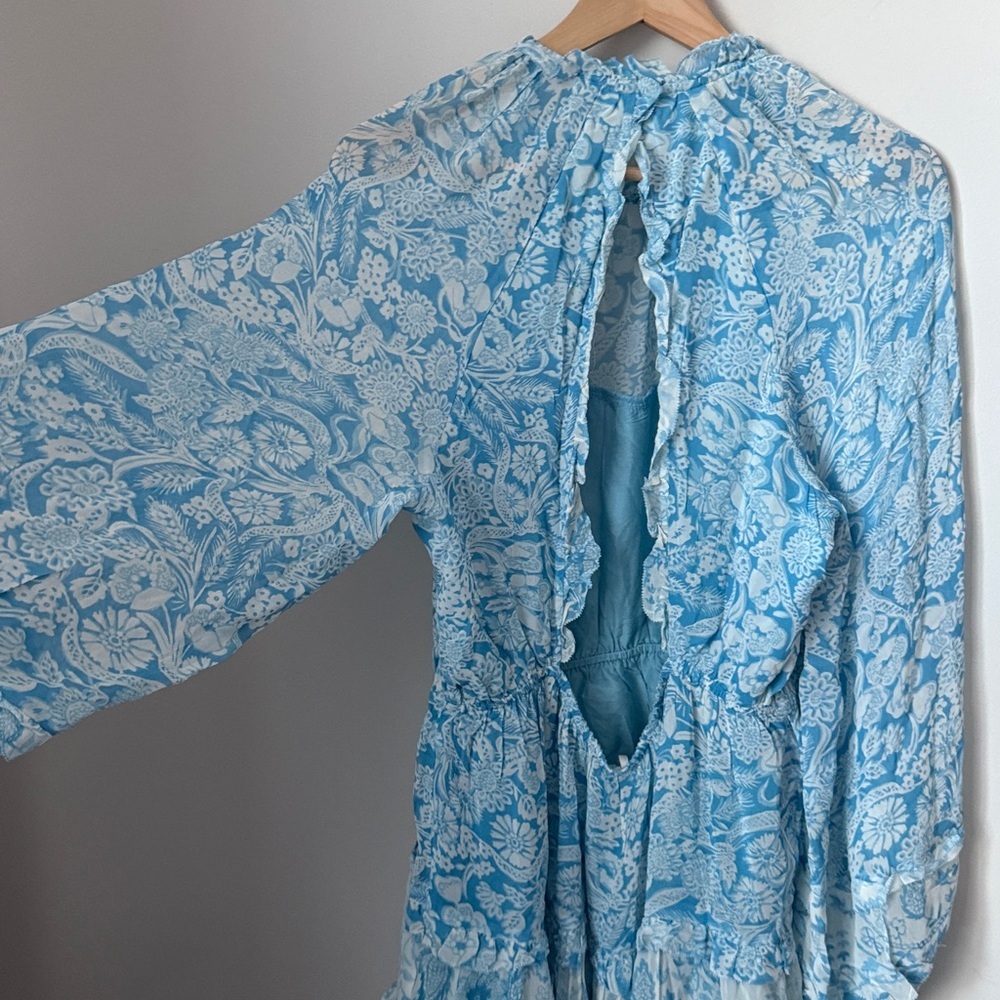 Anthropologie Long-Sleeve Backless Sheer Ruffle Mini Dress , Size L - Picture 6 of 13